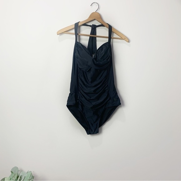 [Disney Parks] Black Ruched Halter Neck One Piece Swimsuit - Picture 1 of 9